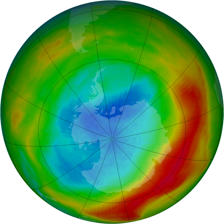 Antarctic ozone map for 25 September 1981
